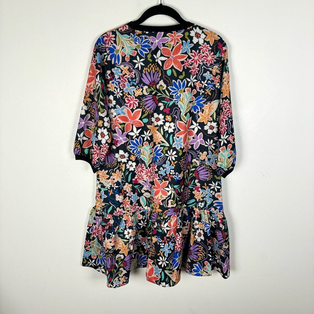 Molly Bracken Lili Sidonio Floral Ruffle Hem Drop Waist Shift Dress Black Multi - Picture 6 of 12